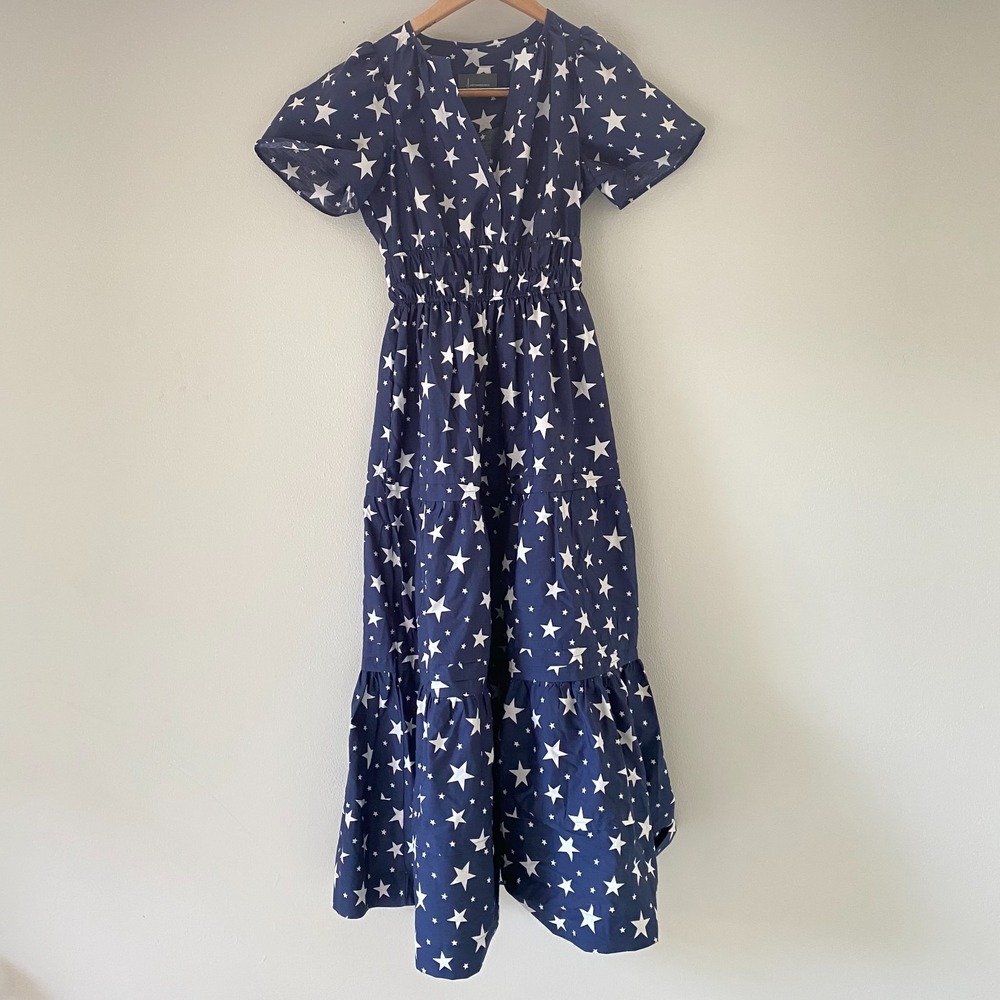 Anthropologie SOMERSET‎ womens Dress XS Short Sleeve Navy White Stars Patriotic